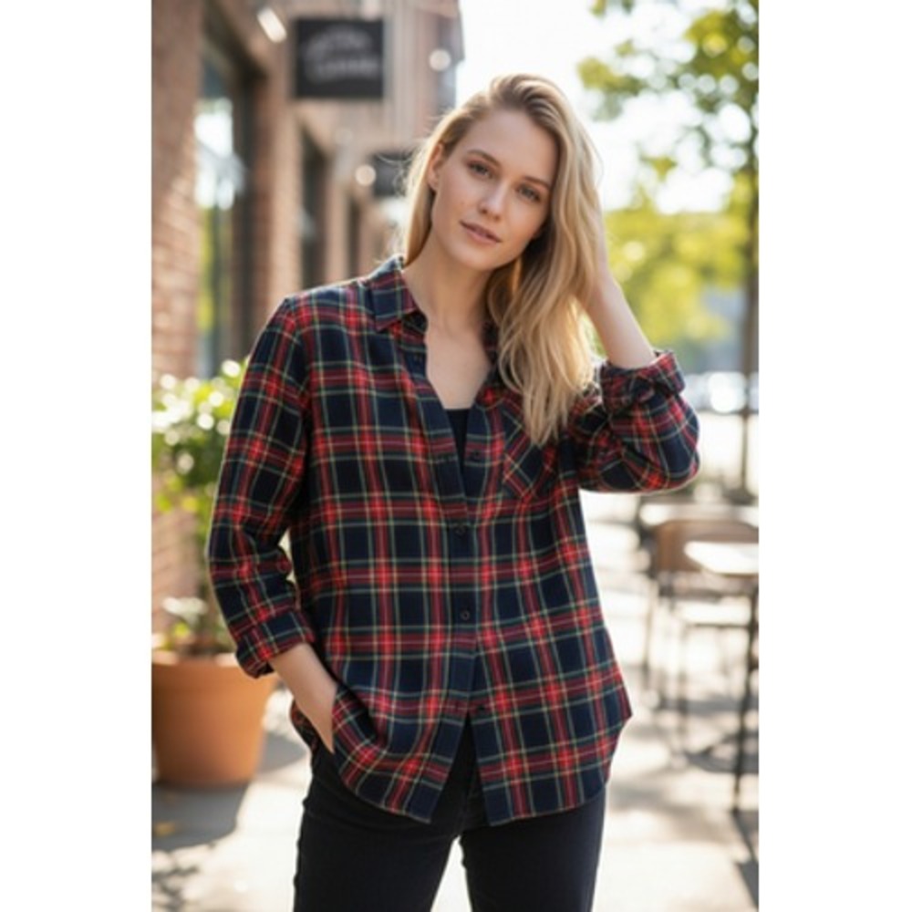 Lauren Ralph Lauren Shirt Womens Petite XS Red Plaid Button Front Long Sleeve